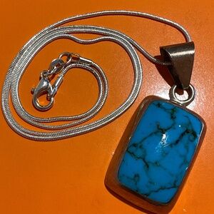 Large Southwestern Vintage Sterling Silver Turquoise 1” Pendant 20” Necklace